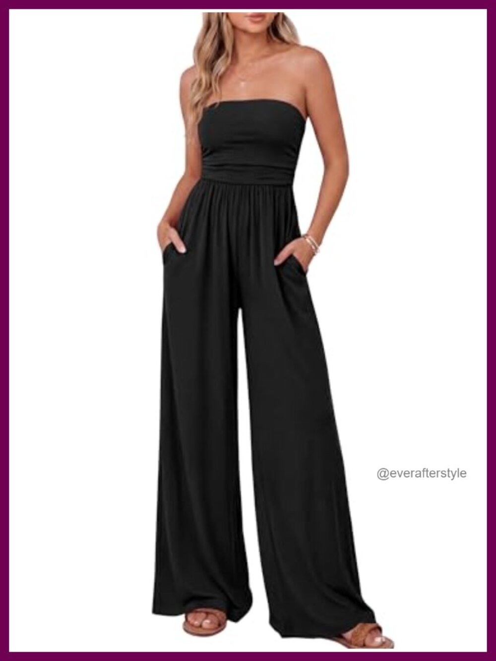 Strapless Wide Leg Jumpsuit with Pockets